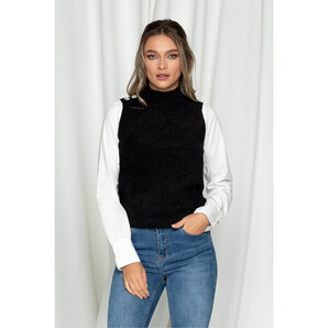 Bluza Sara neagra din tricot pufos