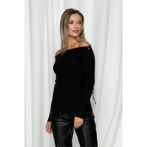Bluza Sorana neagra cu snur pe maneci