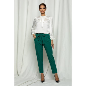 Pantaloni Dy Fashion verde cu talie elastica si cordon