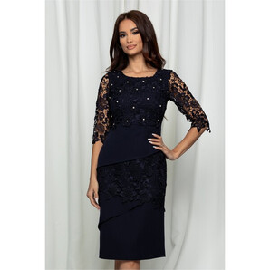 Rochie Alexia bleumarin cu dantela si pietricele