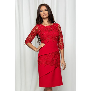 Rochie Alexia rosie cu dantela si pietricele