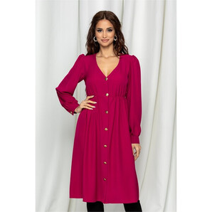 Rochie Dy Fashion fucsia cu nasturi aurii