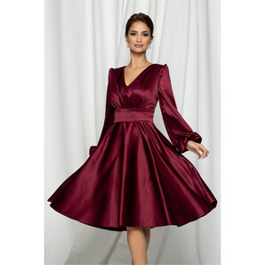 Rochie Ella Collection Aria bordo cu centura in talie