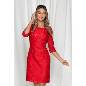 Rochie Ines rosie cu dantela si pietricele