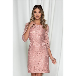 Rochie Ines roz cu dantela si pietricele