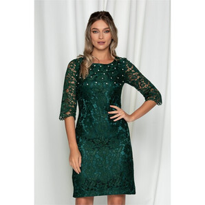 Rochie Ines verde cu dantela si pietricele