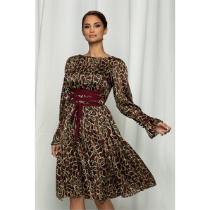 Rochie LaDonna bej cu imprimeu snake print bordo