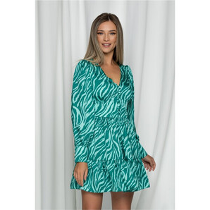 Rochie LaDonna zebra verde cu volanase la baza