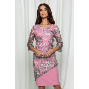 Rochie Lora roz cu broderie gri