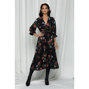 Rochie Mara neagra din voal cu imprimeu floral