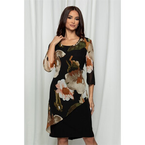 Rochie Marina neagra cu imprimeu floral maro