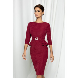 Rochie MBG bordo cu peplum si catarama in talie