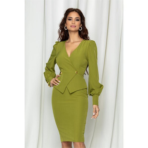 Rochie MBG verde lime cu peplum si nasturi in talie