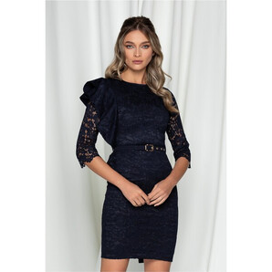 Rochie Mia bleumarin din dantela si curea in talie