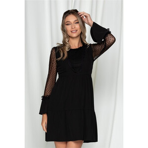 Rochie Moze neagra cu insertii din tulle cu buline