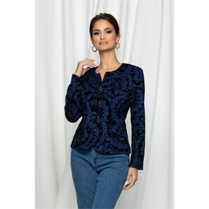 Sacou Darina bleumarin cu flori catifelate negre