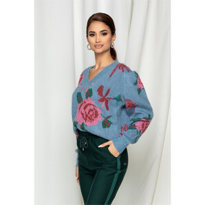 Bluza Amina albastra cu imprimeu floral