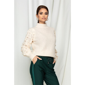 Bluza Ania alba cu ciucuri pe maneci