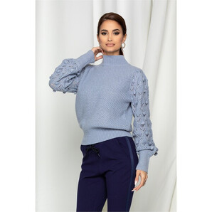 Bluza Ania bleu cu ciucuri pe maneci