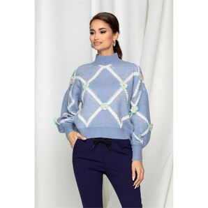 Bluza Anisia bleu cu floricele turcoaz