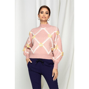Bluza Anisia roz cu floricele galbene