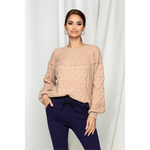 Bluza Dina beige cu ciucuri