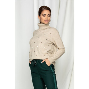Bluza Luana beige cu guler inalt si model