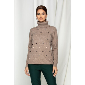 Bluza Luana maro cu guler inalt si model