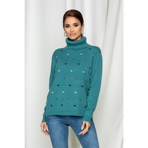 Bluza Luana turcoaz cu guler inalt si model