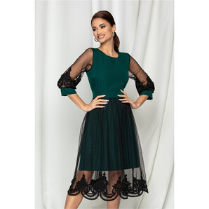Rochie Angelie verde cu tull negru si dantela