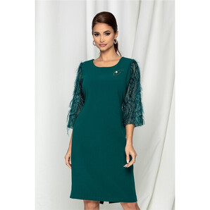 Rochie Dora verde cu insertii din lurex pe maneci