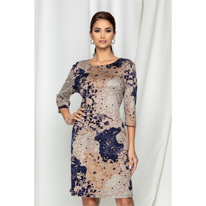 Rochie Ildi bleumarin cu imprimeu floral bej