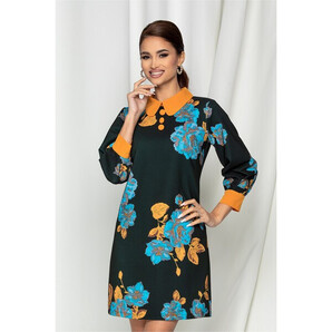 Rochie La Donna neagra cu imprimeu floral bleu