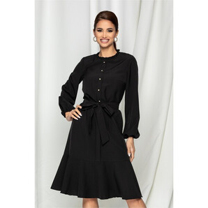 Rochie Leonard Collection neagra cu volanas la baza