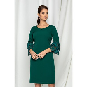 Rochie Roxana verde cu broderie 3D la baza manecilor