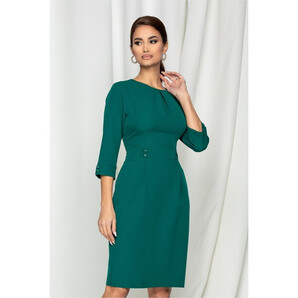 Rochie Sara verde cu nasturi discreti pe talie