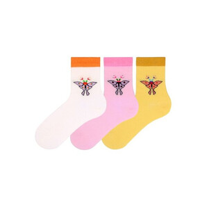 Set 3 perechi sosete bumbac colorate cu fluturasi Bross 19675