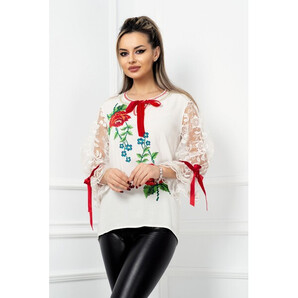 Bluza dama alba cu modele traditionale brodate