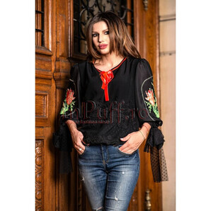 Bluza dama eleganta neagra cu broderie florala