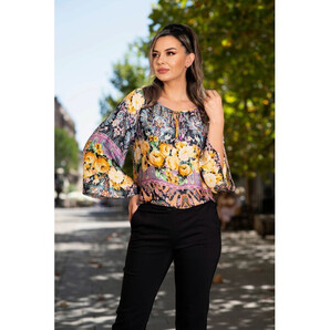 Bluza Effect din satin cu print trandafiri galbeni