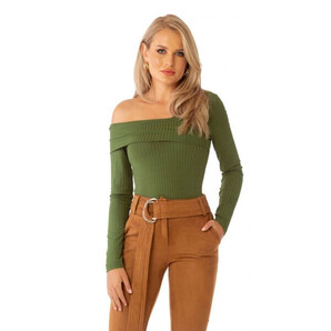 Bluza Pretty Girl verde cu un umar gol cambrata din lycra