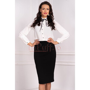 Fusta Moze neagra conica midi cu accesoriu metalic si insertie din catifea neagra in talie