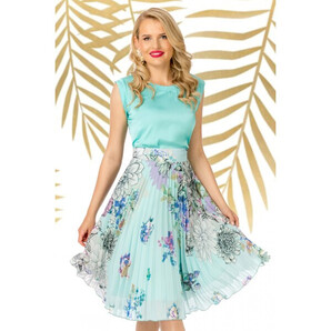 Fusta Pretty Girl plisata mint cu flori colorate