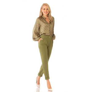Pantaloni office Pretty Girl kaki cu tiv intors