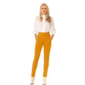 Pantaloni Pretty Girl office mustar cu accesoriu curea