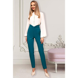 Pantaloni Pretty Girl office turcoaz cu talie inalta