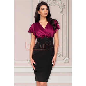 Rochie de ocazie eleganta din satin fucsia cu broderie aplicata