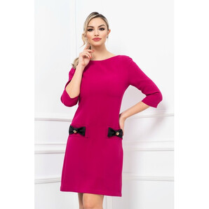 Rochie de zi fucsia in A cu funda stilizata la buzunare