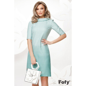 Rochie Fofy mint cu nasturi decorativi si imprimeu geometric