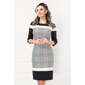 Rochie InPuff office conica in carouri cu dungi inserate